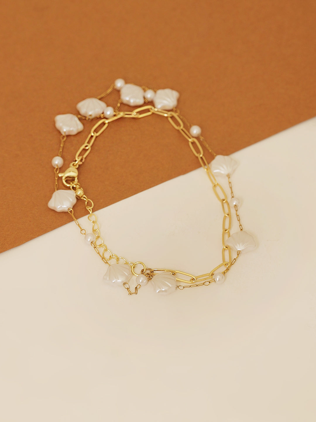 Gold Plated Shell Pearl Bracelet