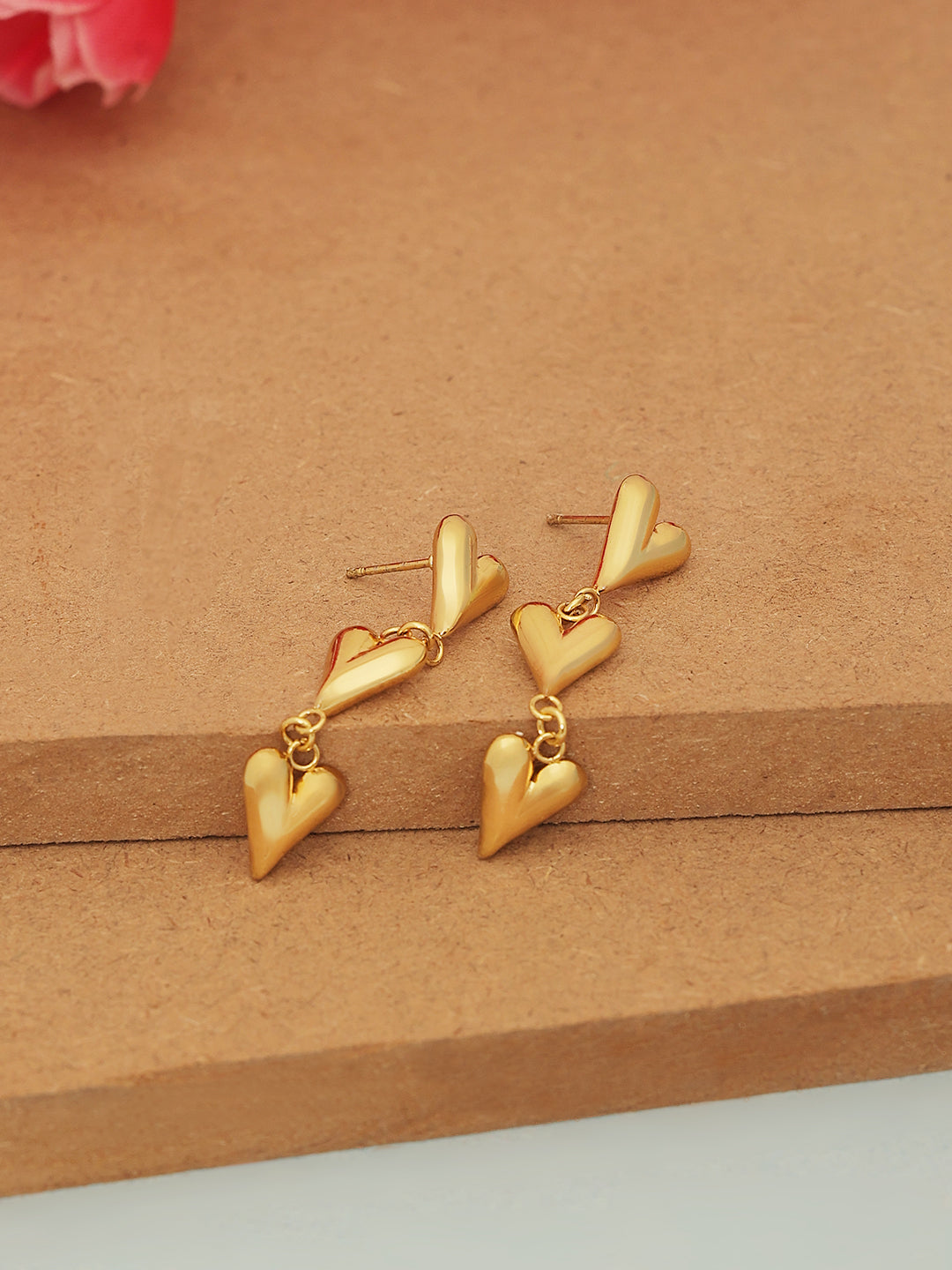Gold Plated 18K Dangling Hearts Earrings