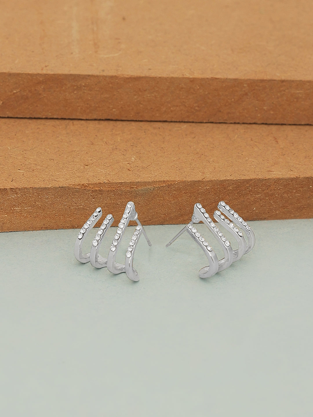 Silver Plated 14K Zirconia Loop Earrings