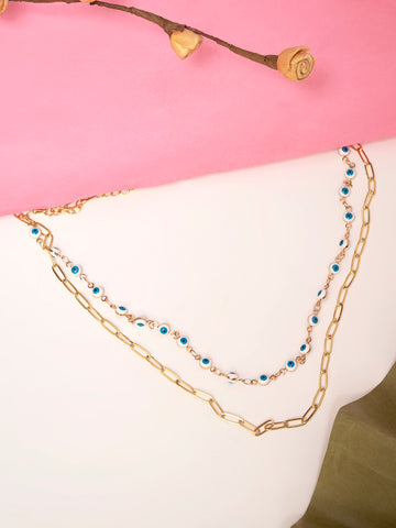 Gold Plated Anti-Tarnish Stainless Steel Dual Layer Evil Eye Necklace