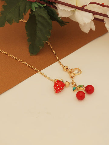 Gold Plated Cheery Fruits Necklace