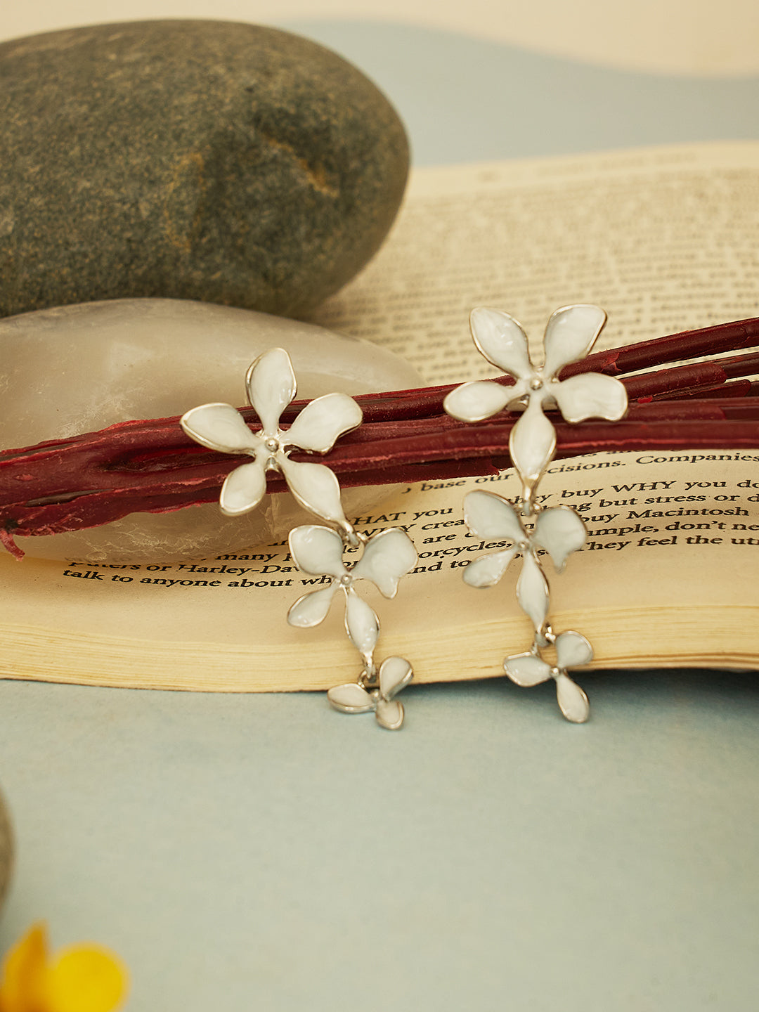 White Designer Flower Dangler Earrings
