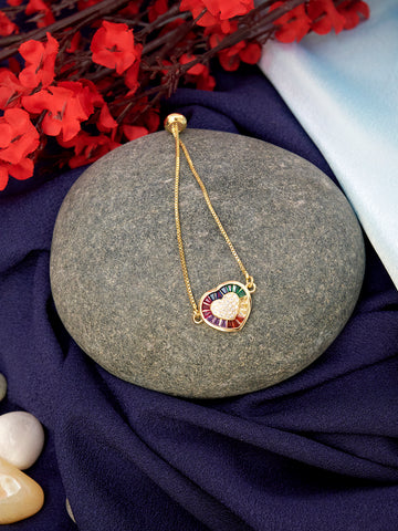 Gold Plated Anti-Tarnish CZ Zirconia Rainbow Heart Link Bracelet