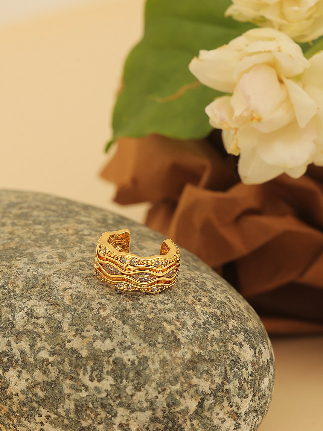 Golden Zirconia Ear Cuff Earrings