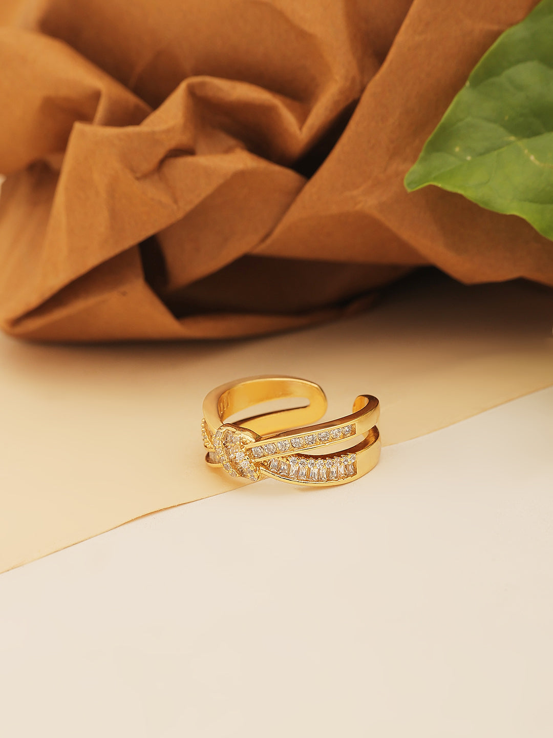 Gold Plated Zirconia Bow Finger Ring