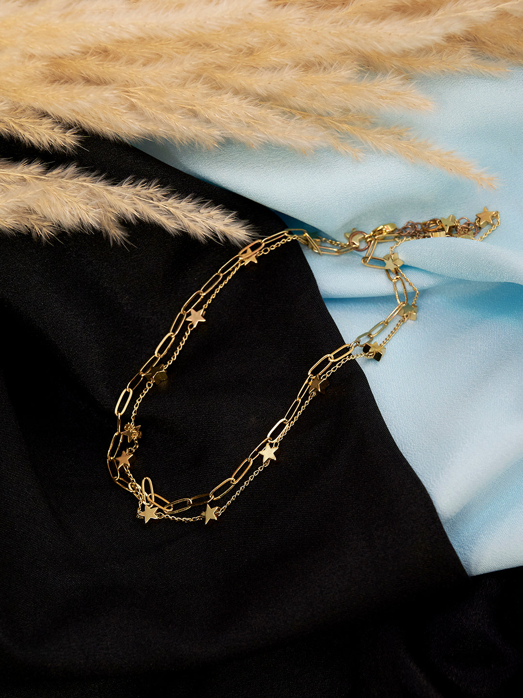 Gold Plated Anti-Tarnish Stainless Steel Star Constellation Double Layered Necklace