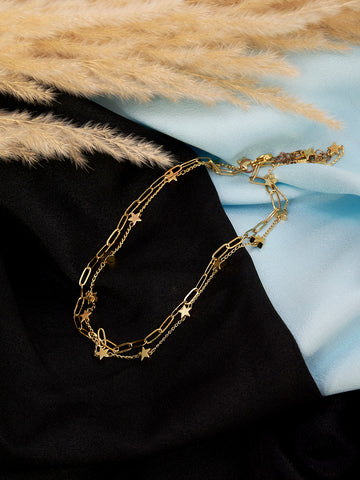 Gold Plated Anti-Tarnish Stainless Steel Star Constellation Double Layered Necklace