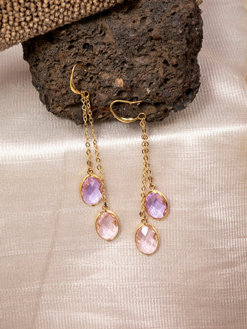 Gold Plated Anti-Tarnish Stainless Steel Double Layered Pink Purple Earrings