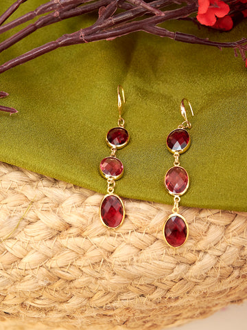 Gold Plated Anti-Tarnish Stainless Steel Cheery Red Drop Earrings