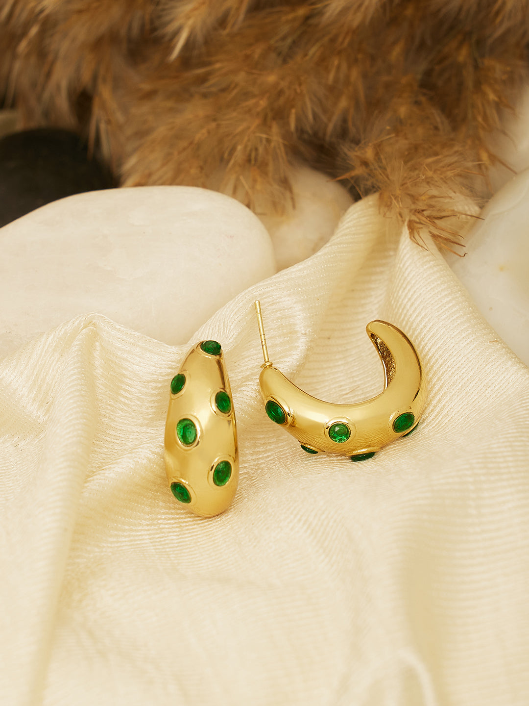 18K Gold Plated Emerald studded Loop Earrings