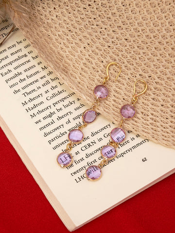 Gold Plated Anti-Tarnish Stainless Steel Purple Drop Earrings