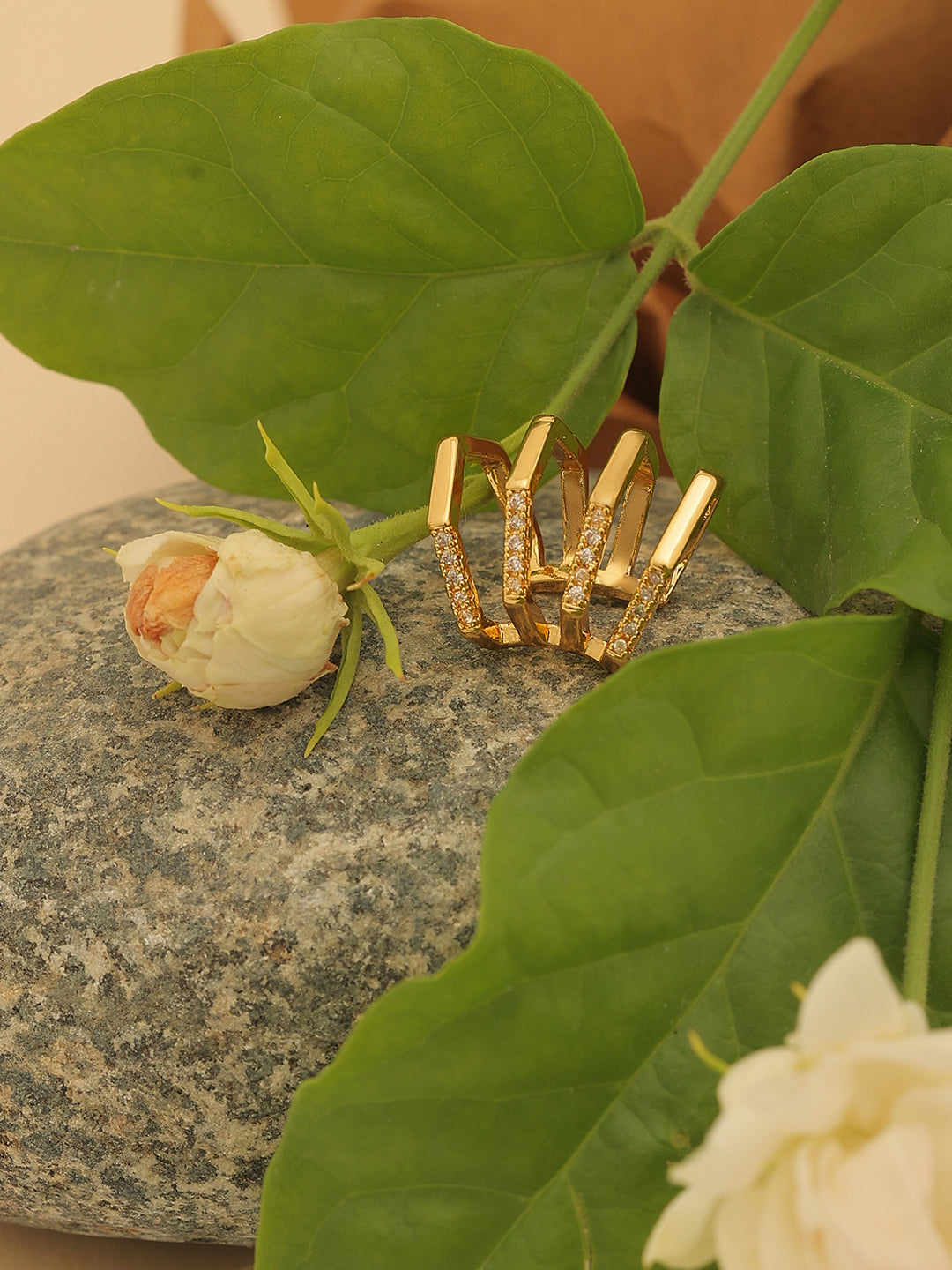 Golden Hexagonal Ear Cuff Earrings