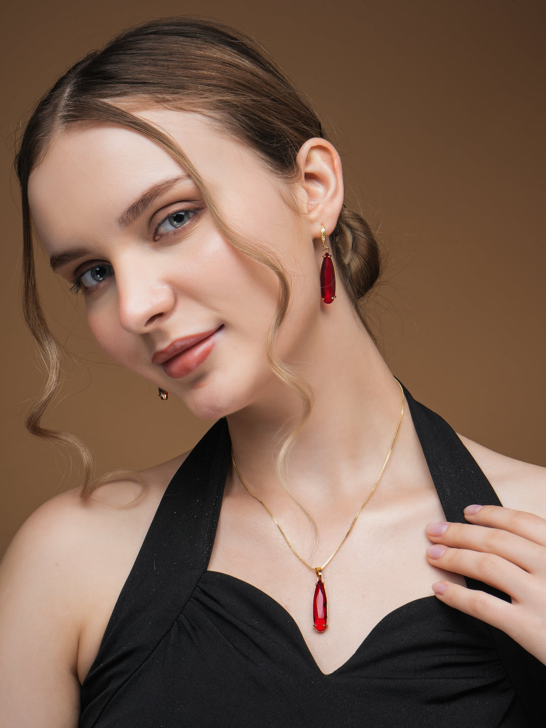 Gold Plated Anti Tarnish Stainless Steel Ruby Necklace