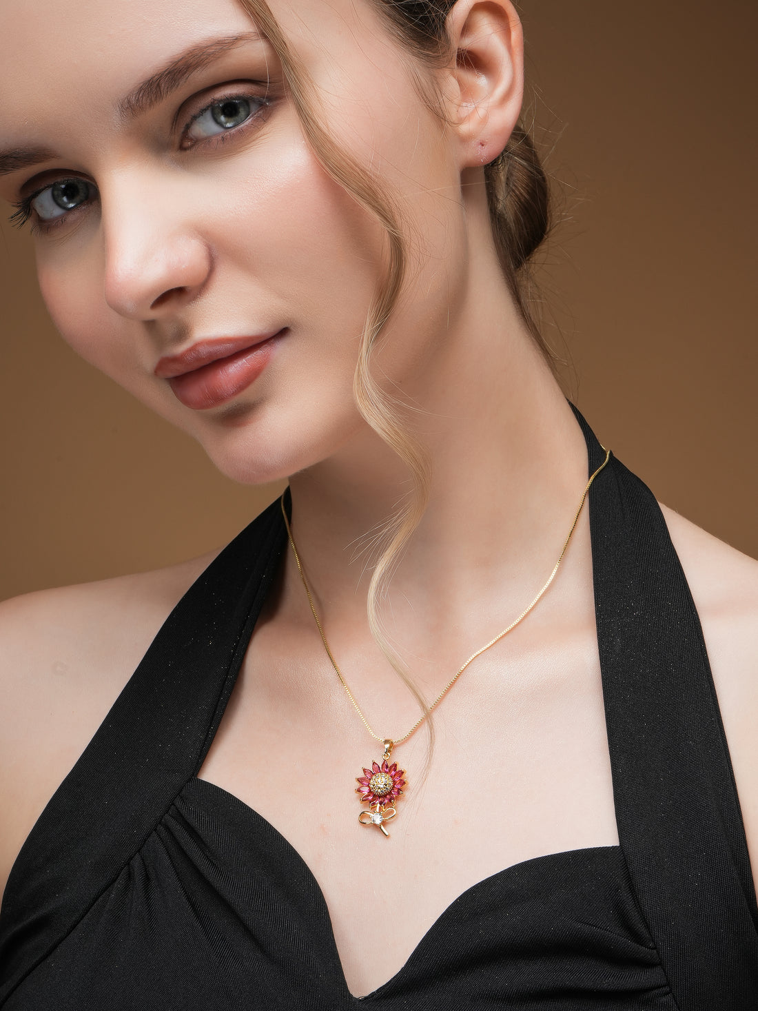 Gold Plated Anti-Tarnish Stainless Steel Floral Necklace