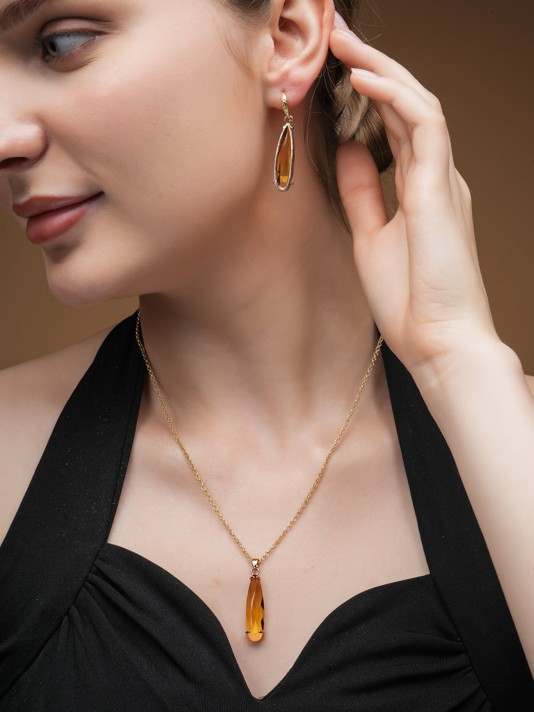 Gold Plated Stainless Steel Anti-Tarnish Cubic Zirconia Ruby Necklace