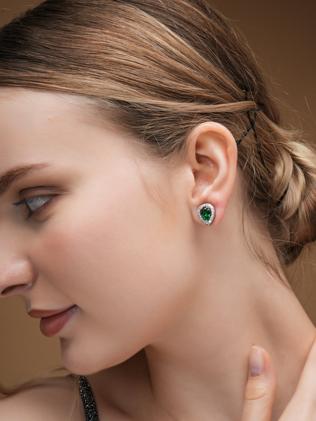 Stainless Steel Silver Plated American Diamond Green Earrings