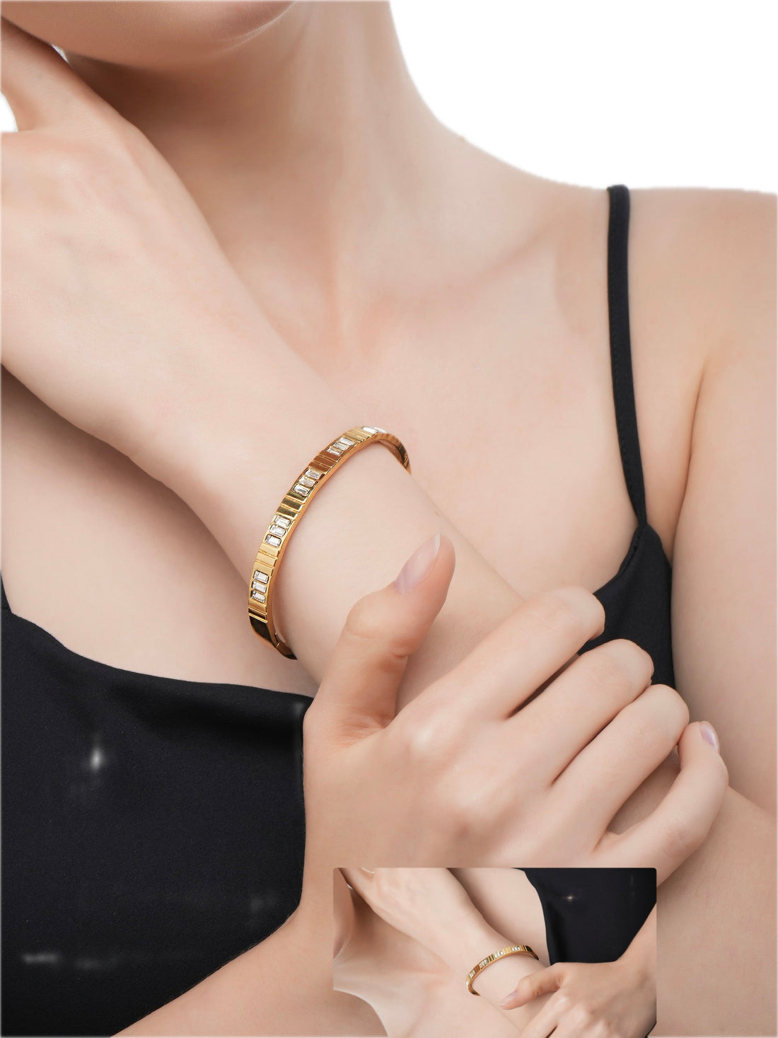 Gold Plated Stainless Steel Anti-Tarnish Sparkling Link Bangle Bracelet