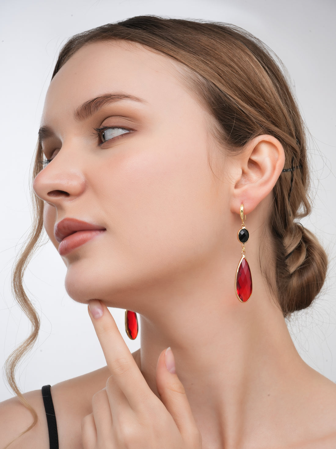 Gold Plated Anti-Tarnish Stainless Steel Red-Black Earrings