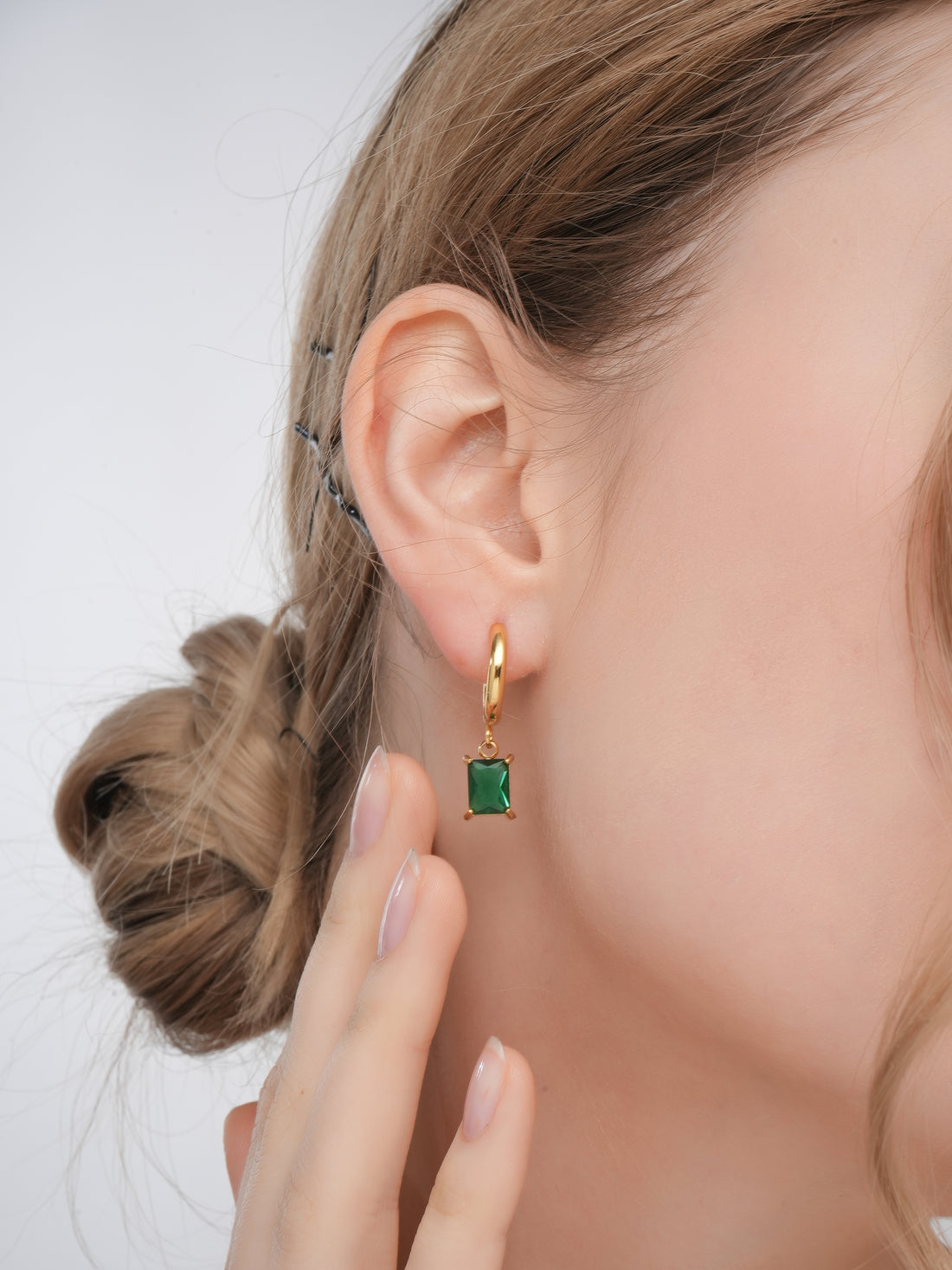 Gold Plated Anti-Tarnish Stainless Steel Emerald Hope Earrings