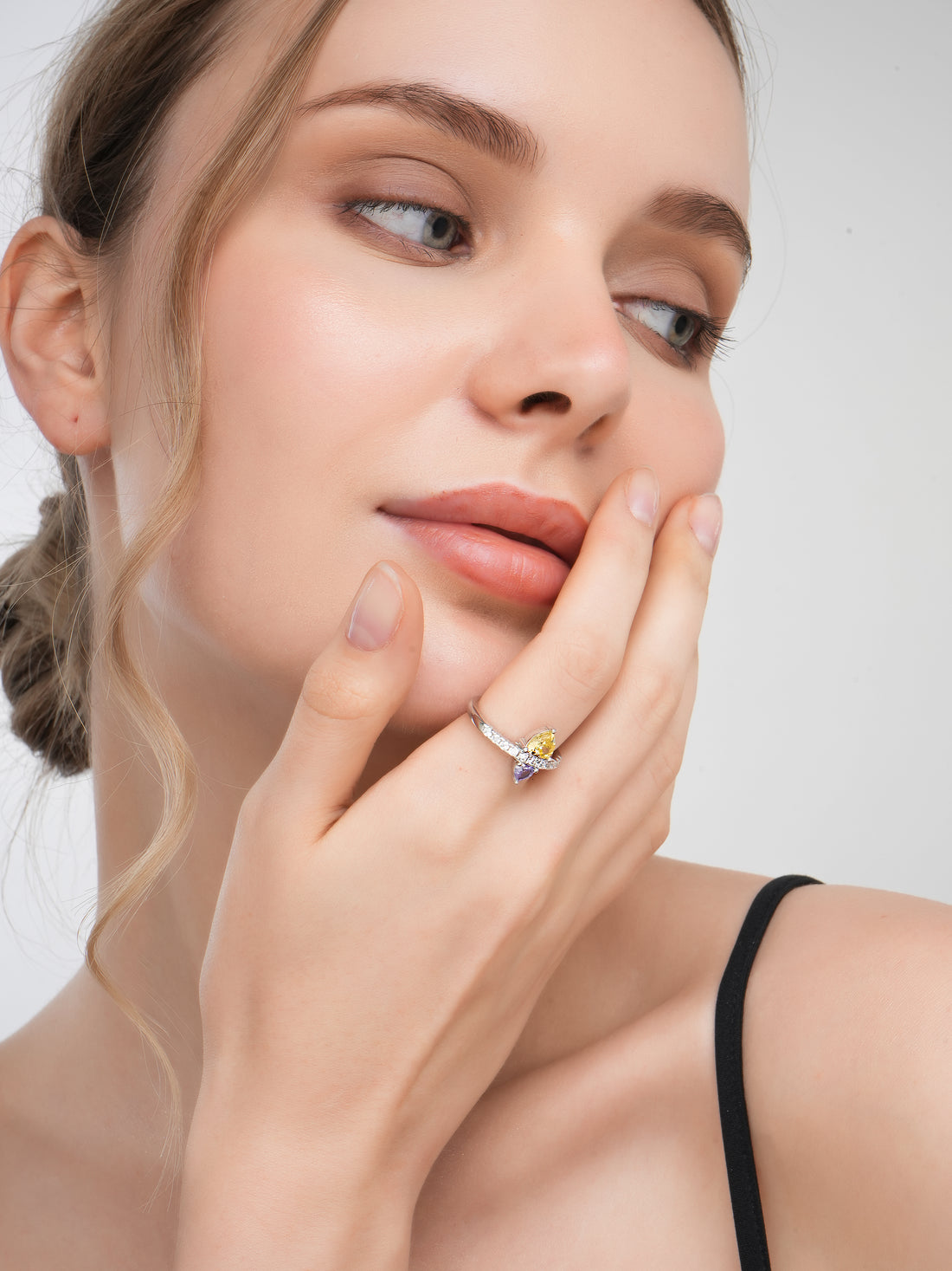 925 Pure Silver Rhodium Plate Citrine Stone Adjustable Finger Ring