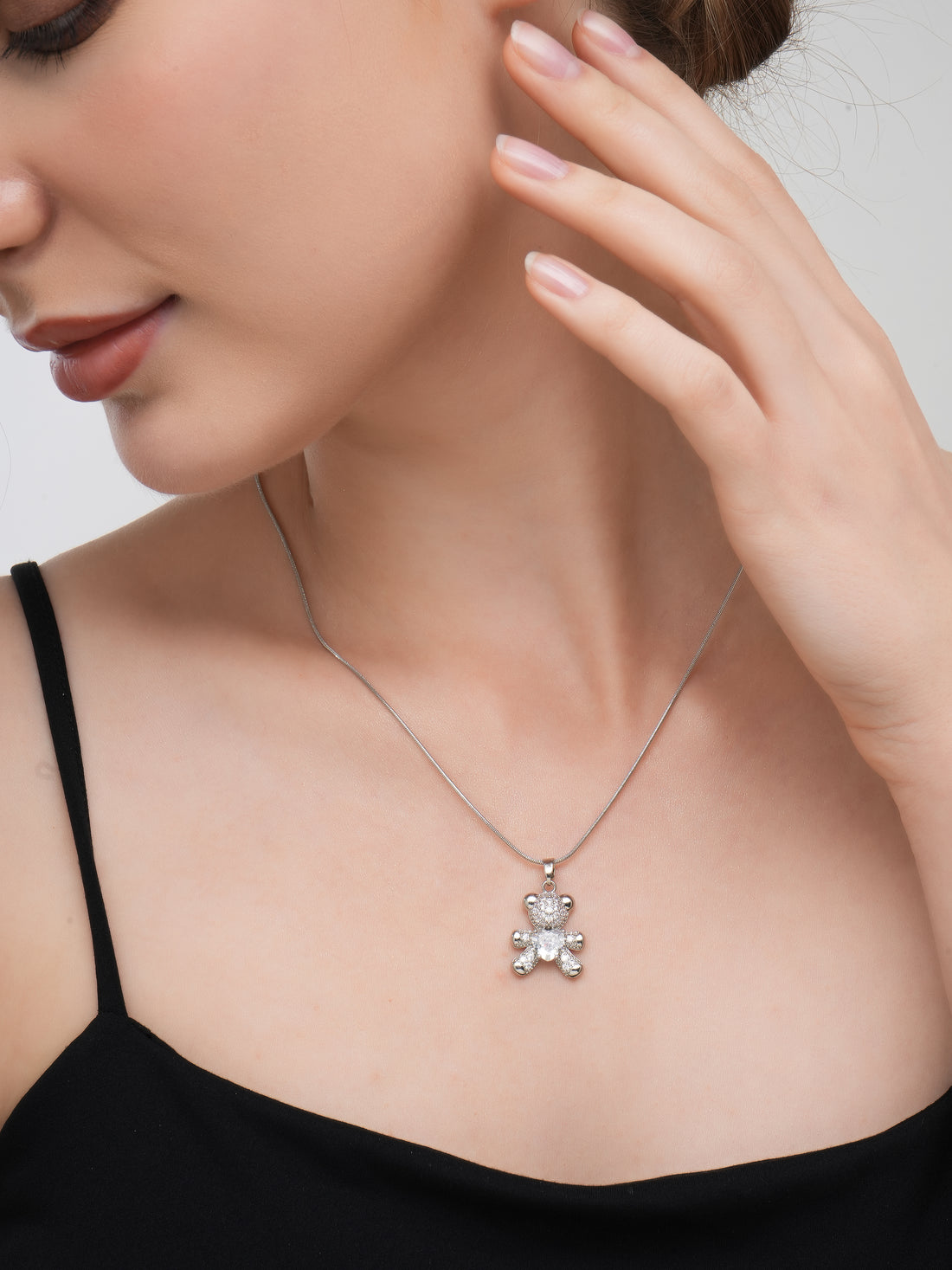 Stainless Steel Anti-Tarnish Rhodium Plate Teddy Bear Necklace