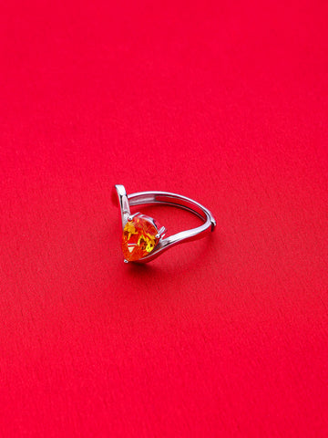 925 Sterling Silver Rhodium Plated Citrine Stone Adjustable Finger Ring