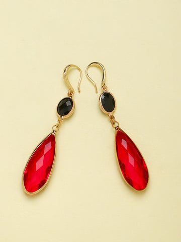 Gold Plated Anti-Tarnish Stainless Steel Red-Black Earrings