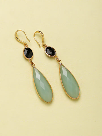 Gold Plated Anti-Tarnish Stainless Steel Green -Black Earrings
