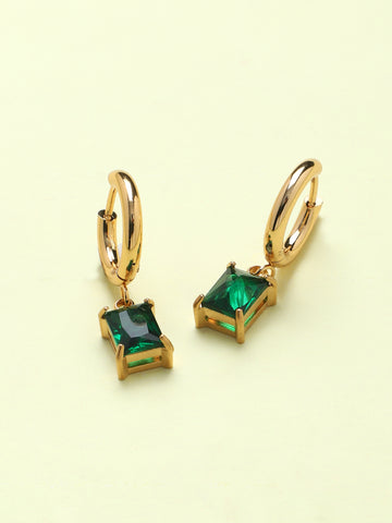 Gold Plated Anti-Tarnish Stainless Steel Emerald Hope Earrings