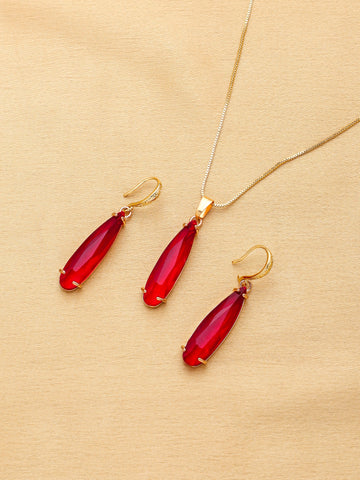 Gold Plated Anti Tarnish Stainless Steel Ruby Necklace