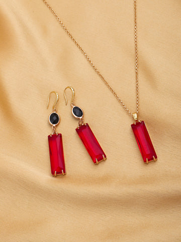 Gold Plated Anti-Tarnish Stainless Steel Cubic Zirconia Red Ruby Necklace