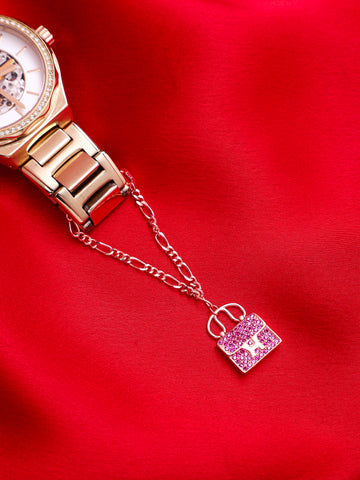 925 Sterling Silver Crystal Studded Rose Gold Watch Charm