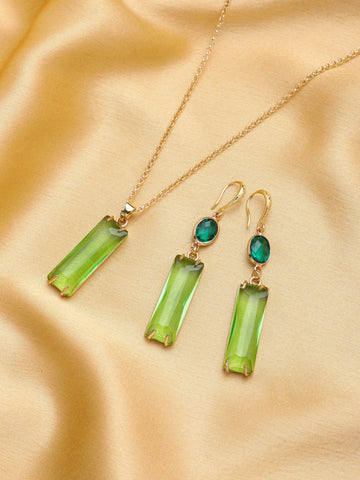 Gold Plated Anti-Tarnish Stainless Steel Cubic Zirconia Green Necklace