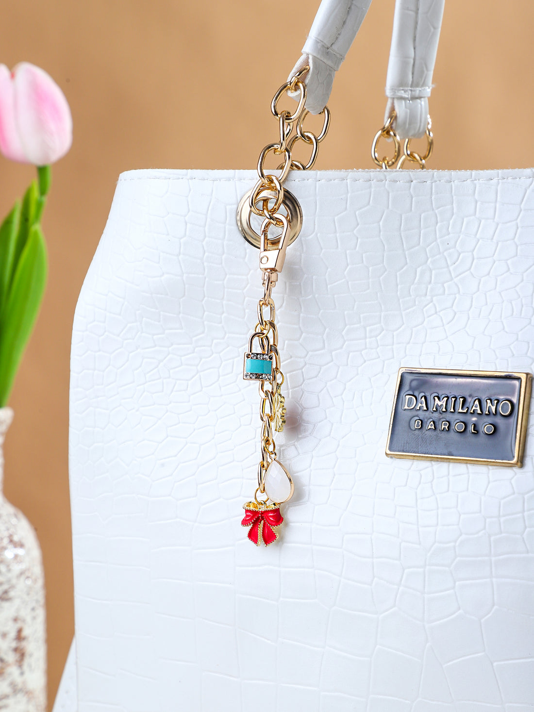 Floral & Bow Studded Hand Bag Charms
