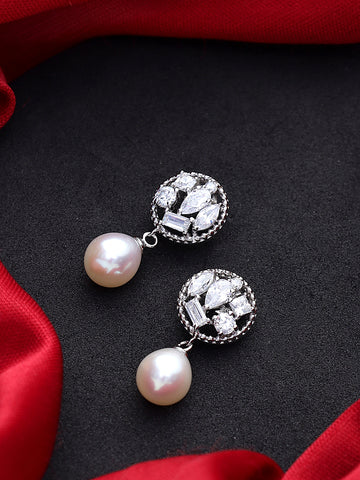 White Pearl Hanging Sterling Silver Earrings