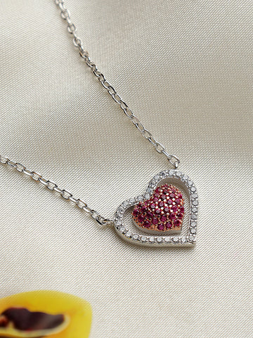 Pink Heart Sterling Silver Necklace