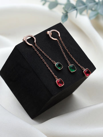 Emerald and Ruby Rose Gold Sterling Silver Earrings