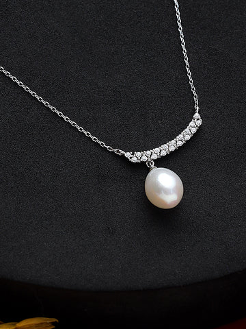 White Pearl Hanging Sterling Silver Necklace